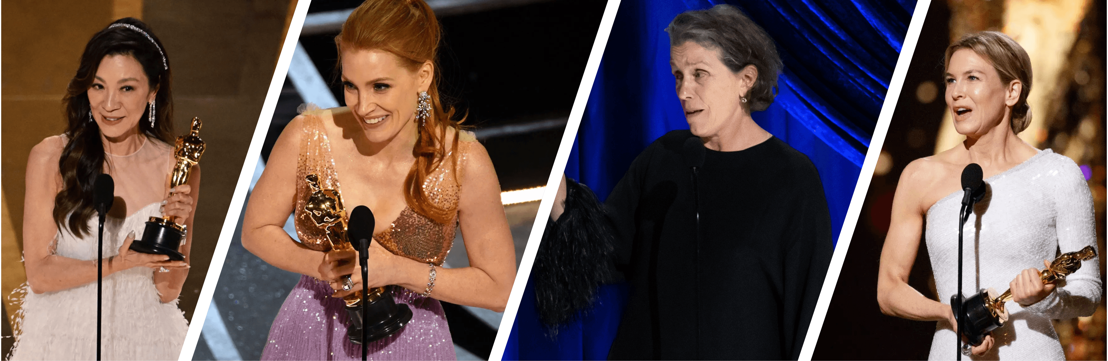 Photo depicts Oscar® winners from 2019-2023. Patrick T. Fallon; Robyn Beck; Todd Wawrychuk/Getty Images; Craig Sjodin/Getty Images